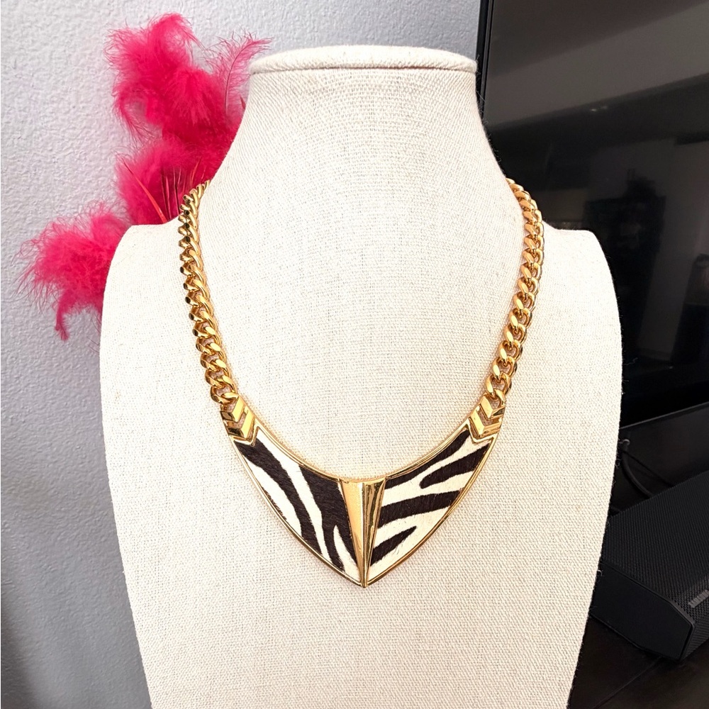 Vince Camuto Gold and Black Zebra Necklace